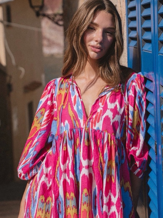 House of Sundar Dresses & Skirts - House of Sundar Pink Ikat-Print Dress